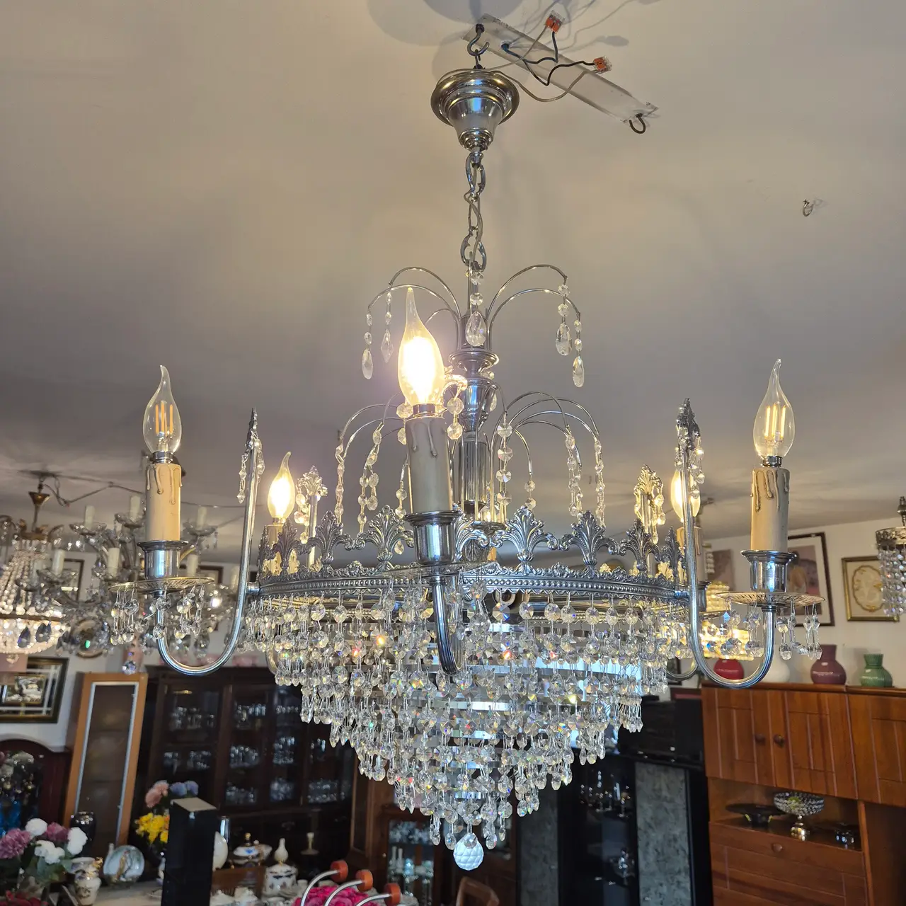 Candeeiro Tecto Metal Cristal